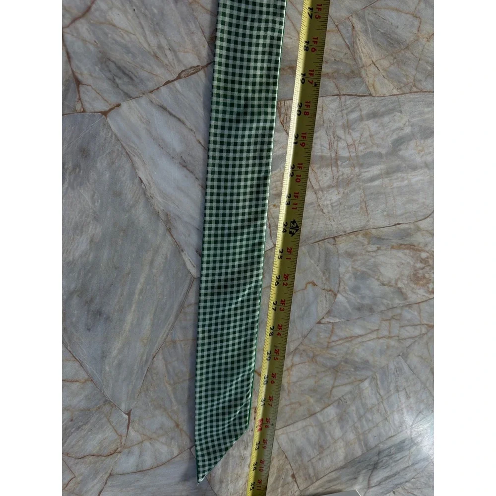 Green Satin Skinny Scarf Reversible Gingham Check Neck Tie Hair Ribbon 32 Inch